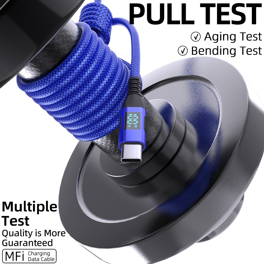 Nylonový kabel USB-C / USB-C s displejem 1m 100W - modrý