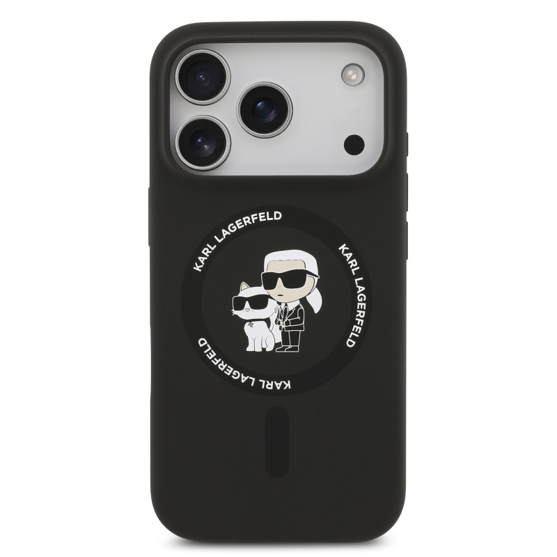 Karl Lagerfeld Liquid Silicone Karl and Choupette MagSafe Zadní Kryt pro iPhone 17 Pro Black