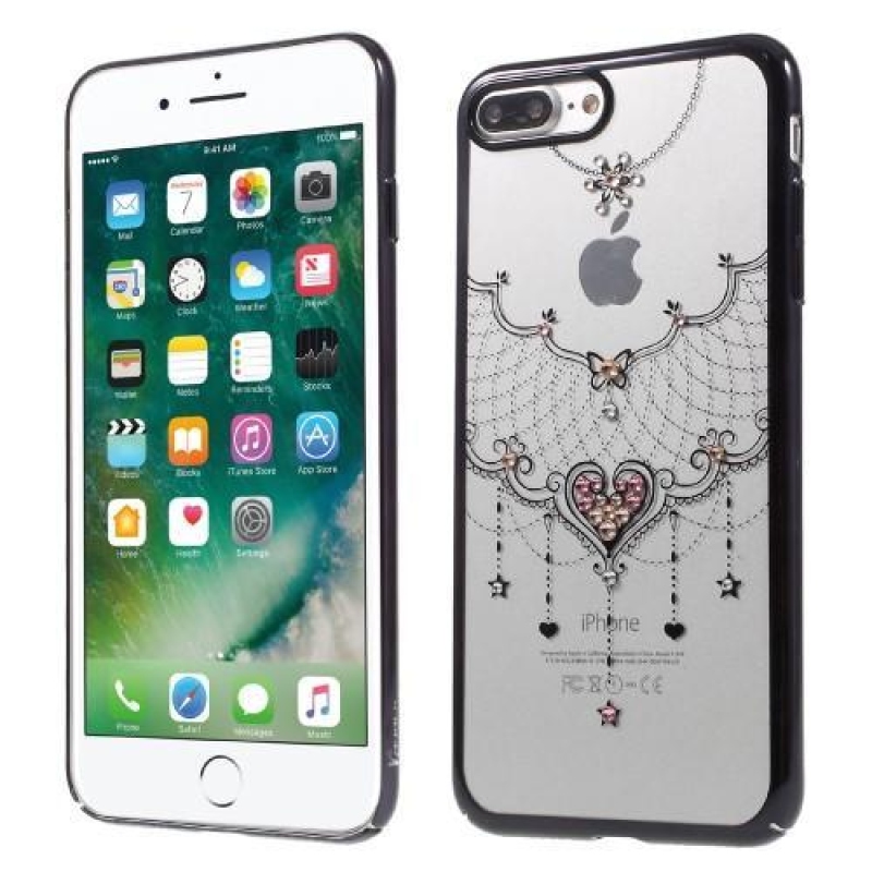 Grace plastový obal se Swarovski crystal na iPhone 8 Plus a iPhone 7 Plus - černé srdce