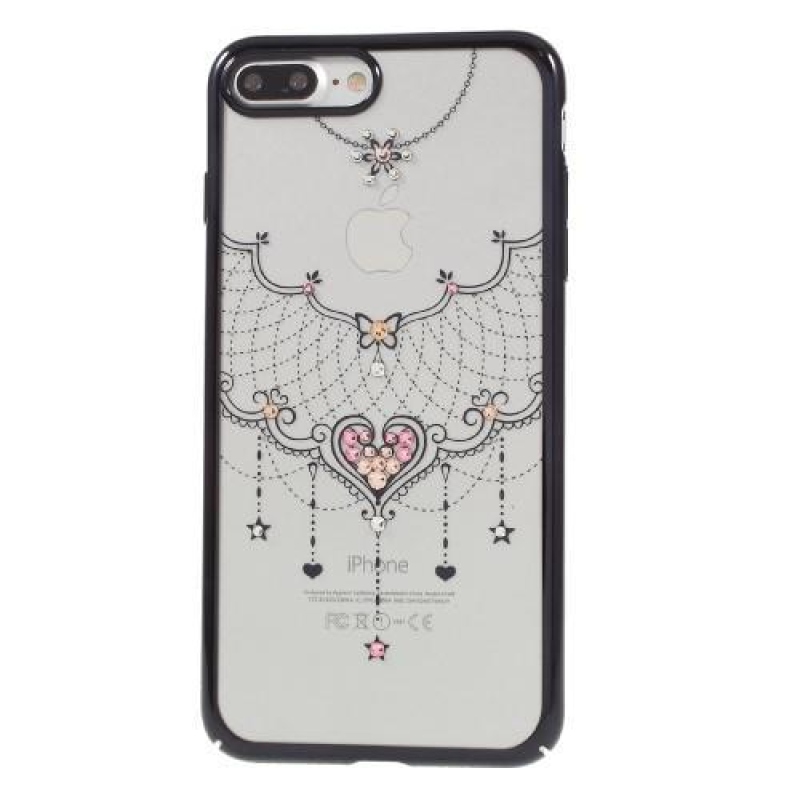 Grace plastový obal se Swarovski crystal na iPhone 8 Plus a iPhone 7 Plus - černé srdce