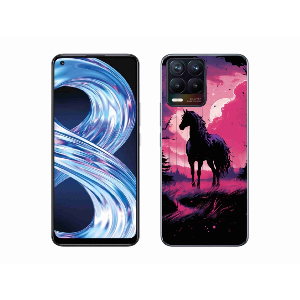 Gelový kryt mmCase na Realme 8 Pro - černý kreslený kůň 1
