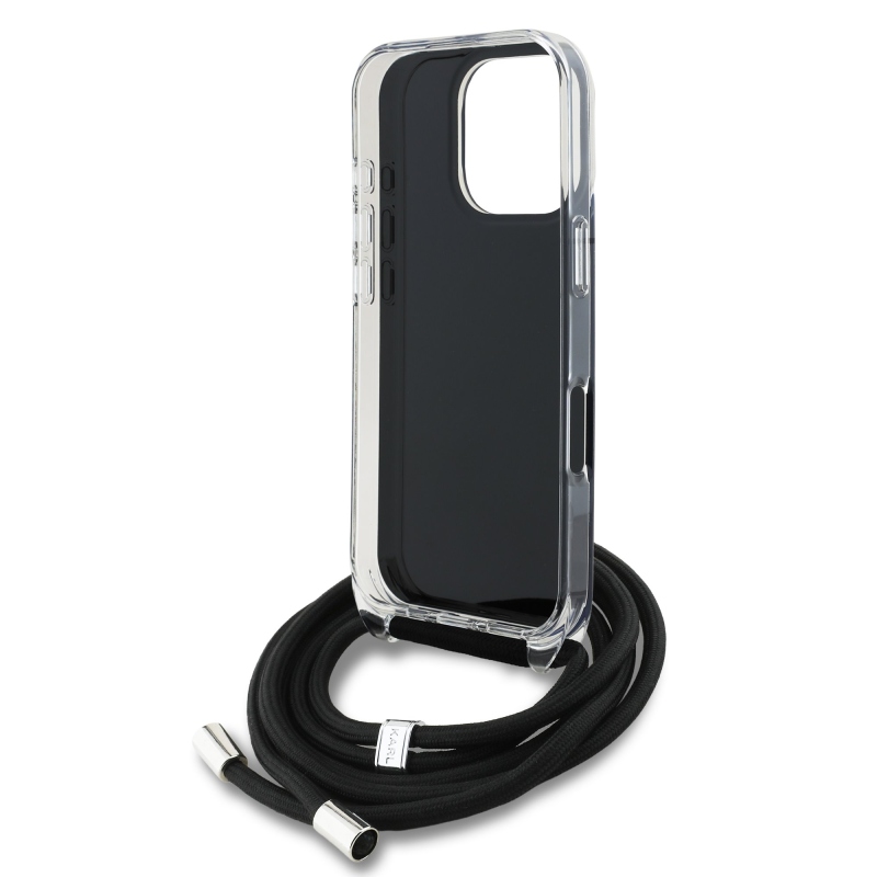 Karl Lagerfeld IML Crossbody K&CH Heads Zadní Kryt pro iPhone 16 Pro Black