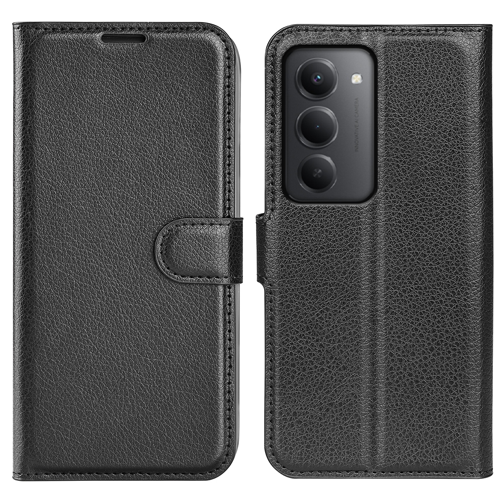 Litchi knížkové pouzdro na Xiaomi Redmi 15 4G/5G (171mm) - černé