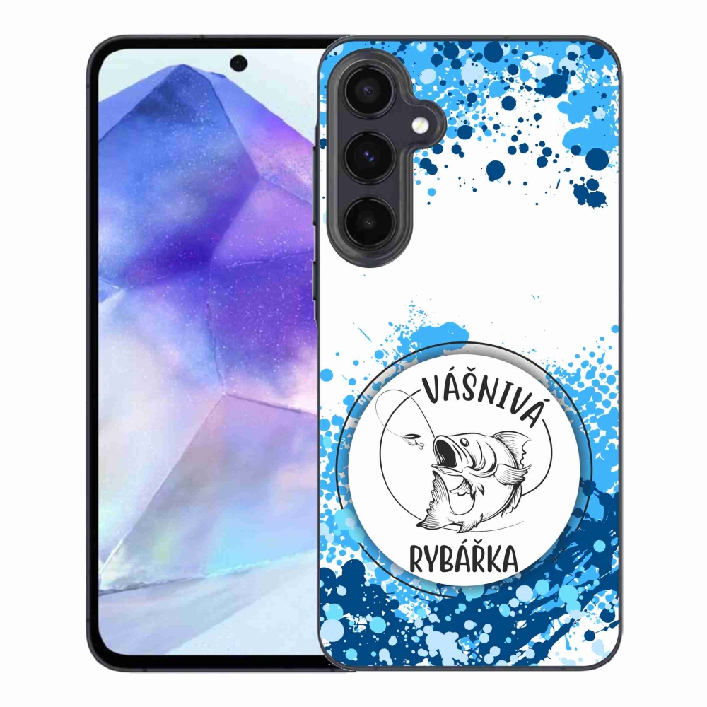 Gelový kryt mmCase na Samsung Galaxy A55 5G - vášnivá rybářka bílé pozadí