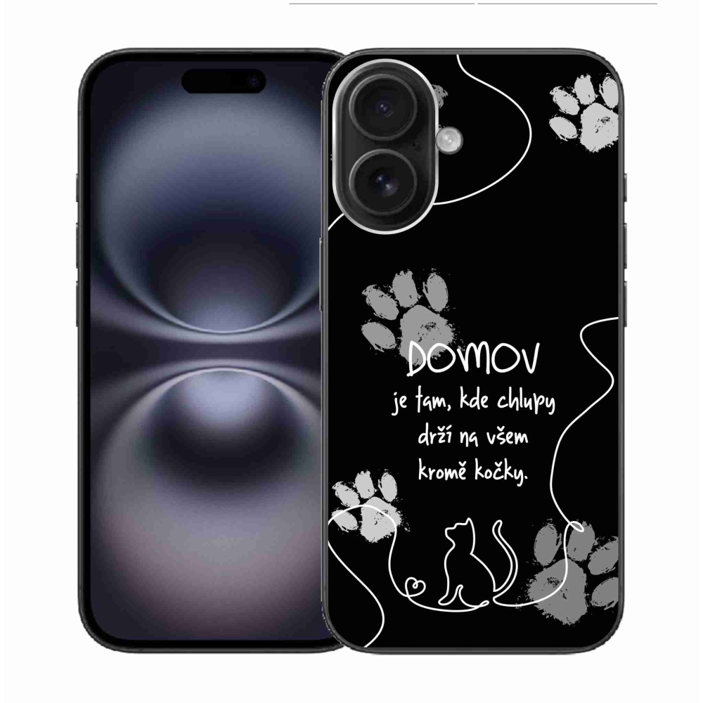 Gelový kryt mmCase na iPhone 16 - kočičí motiv černé pozadí