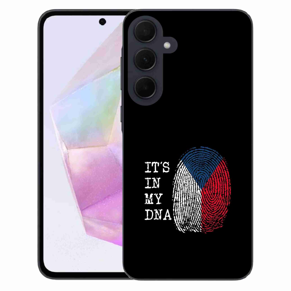 Gelový kryt mmCase na Samsung Galaxy A35 5G - vlajka otisk prstu černé pozadí