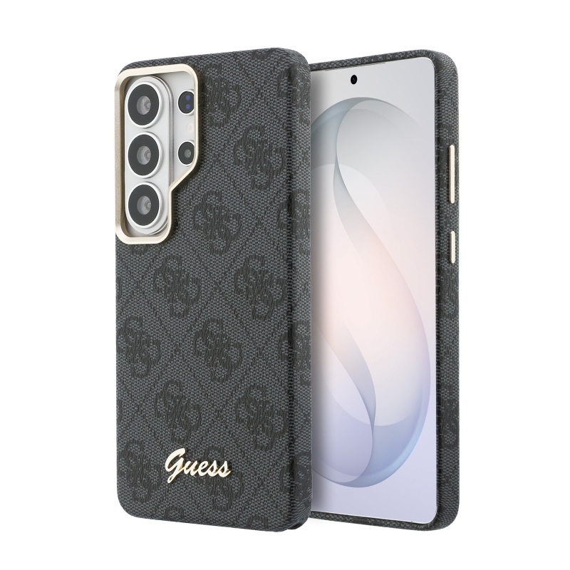 Guess PU 4G Script Metal Logo Magnetic Zadní Kryt pro Samsung Galaxy S26 Ultra Black