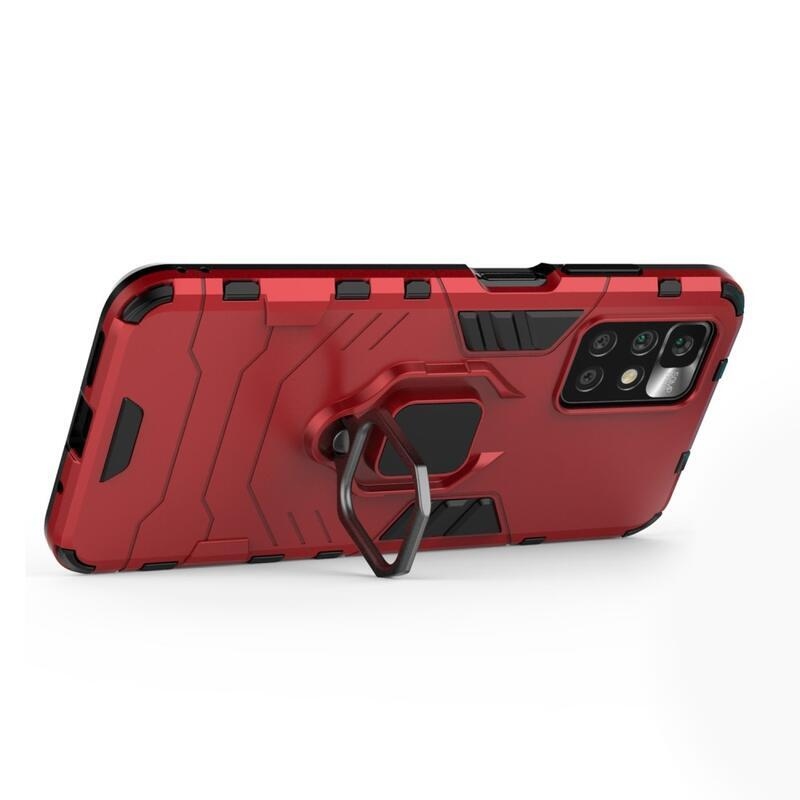 Guard odolný hybridní kryt s úchopem na prst na mobil Xiaomi Redmi 10/Redmi 10 (2022) - červený