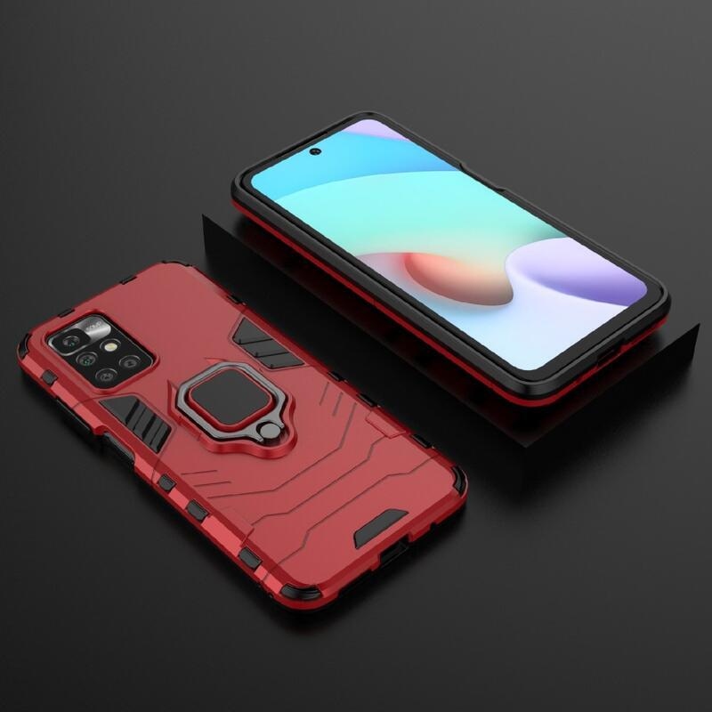 Guard odolný hybridní kryt s úchopem na prst na mobil Xiaomi Redmi 10/Redmi 10 (2022) - červený