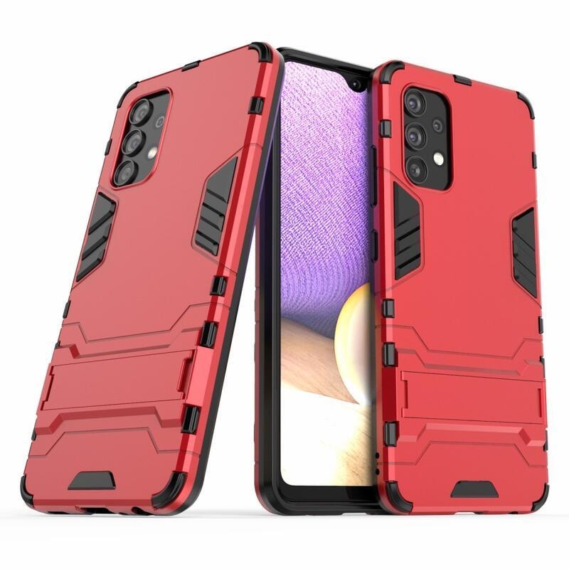Guard odolný hybridní kryt s výklopným stojánkem na mobil Samsung Galaxy A32 4G - červený