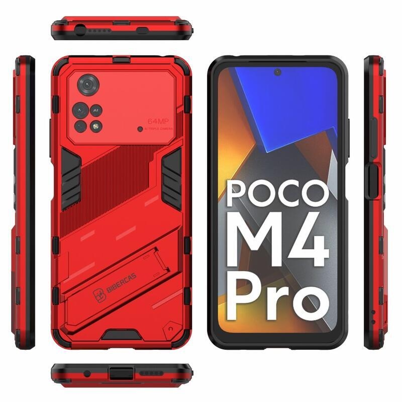 Guard odolný hybridní kryt s výklopným stojánkem na mobil Xiaomi Poco M4 Pro 4G - červený