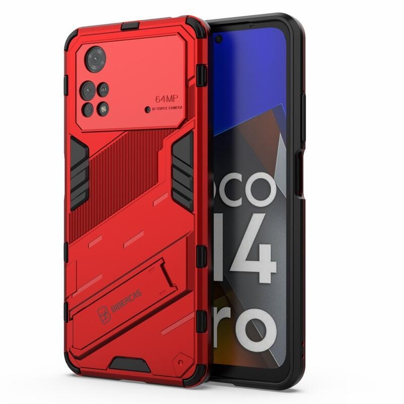 Guard odolný hybridní kryt s výklopným stojánkem na mobil Xiaomi Poco M4 Pro 4G - červený