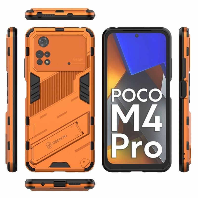 Guard odolný hybridní kryt s výklopným stojánkem na mobil Xiaomi Poco M4 Pro 4G - oranžový