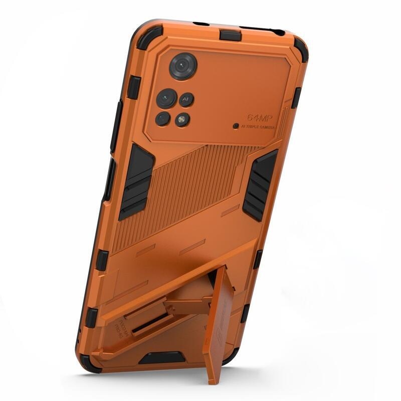 Guard odolný hybridní kryt s výklopným stojánkem na mobil Xiaomi Poco M4 Pro 4G - oranžový