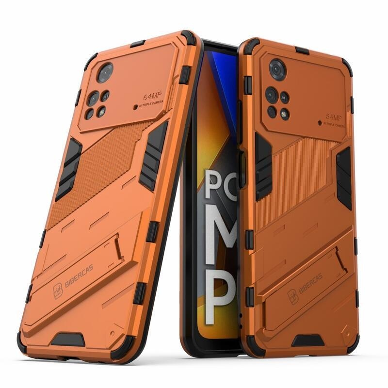 Guard odolný hybridní kryt s výklopným stojánkem na mobil Xiaomi Poco M4 Pro 4G - oranžový