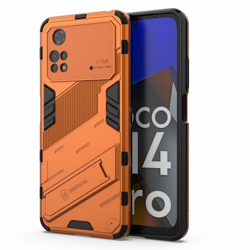 Guard odolný hybridní kryt s výklopným stojánkem na mobil Xiaomi Poco M4 Pro 4G - oranžový