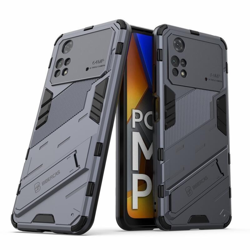 Guard odolný hybridní kryt s výklopným stojánkem na mobil Xiaomi Poco M4 Pro 4G - šedý