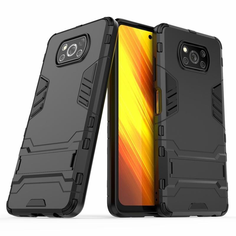 Guard odolný hybridní obal s výkloplným stojánkem pro mobil Xiaomi Poco X3/X3 Pro - černý