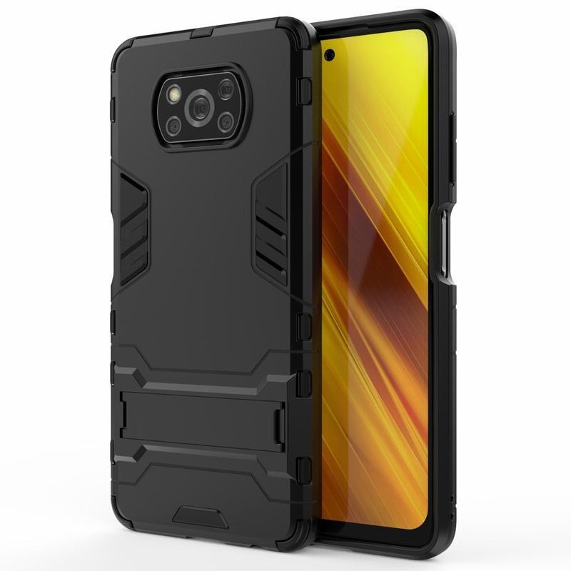 Guard odolný hybridní obal s výkloplným stojánkem pro mobil Xiaomi Poco X3/X3 Pro - černý
