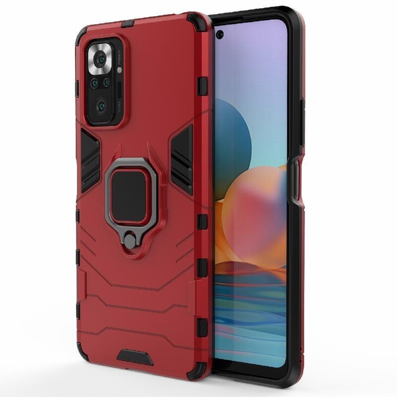 Guardy hybridní odolný kryt s úchopem na prst na mobil Xiaomi Redmi Note 10 Pro - červený