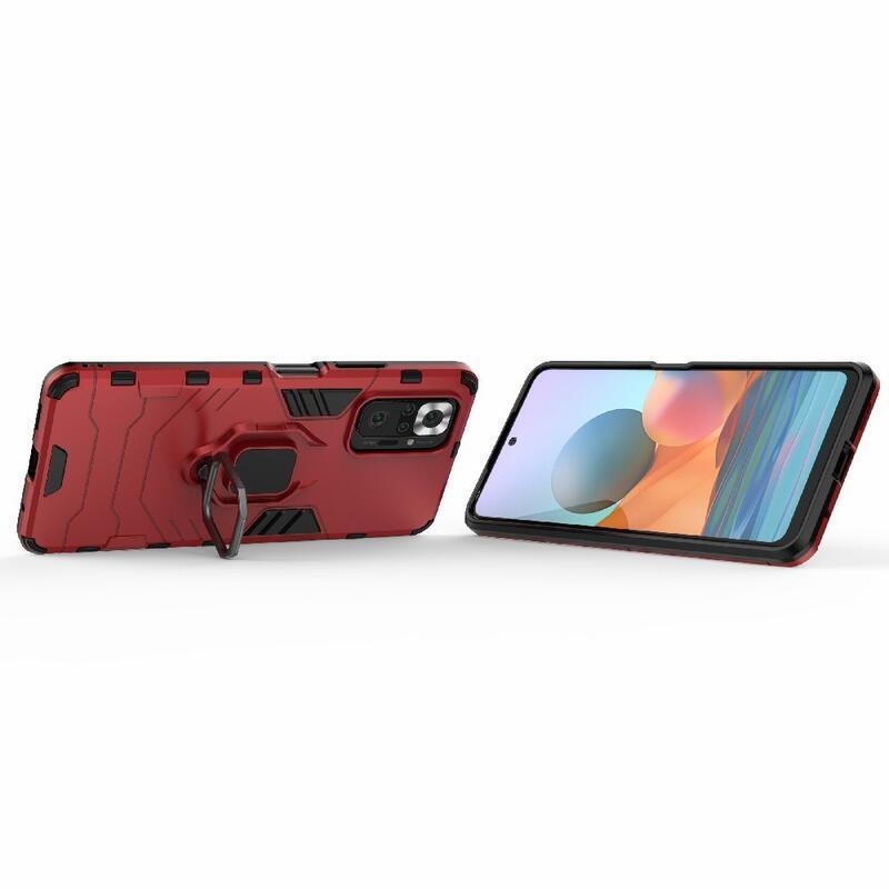 Guardy hybridní odolný kryt s úchopem na prst na mobil Xiaomi Redmi Note 10 Pro - červený