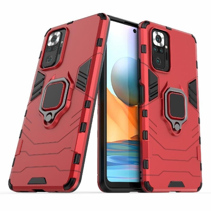 Guardy hybridní odolný kryt s úchopem na prst na mobil Xiaomi Redmi Note 10 Pro - červený
