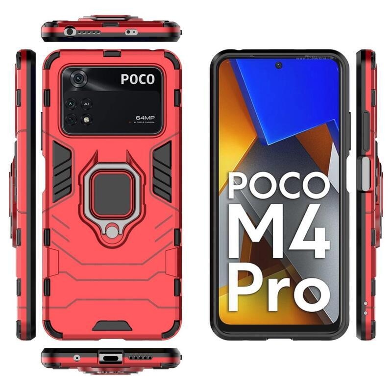 Guardy odolný hybridní kryt s úchopem na prst na mobil Xiaomi Poco M4 Pro 4G - červený