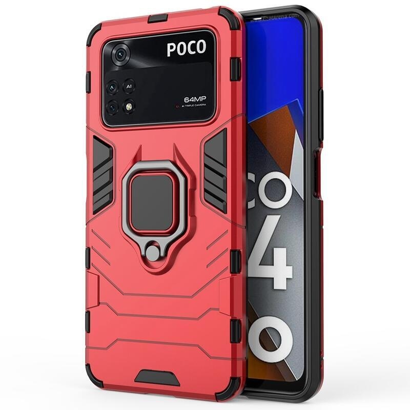 Guardy odolný hybridní kryt s úchopem na prst na mobil Xiaomi Poco M4 Pro 4G - červený
