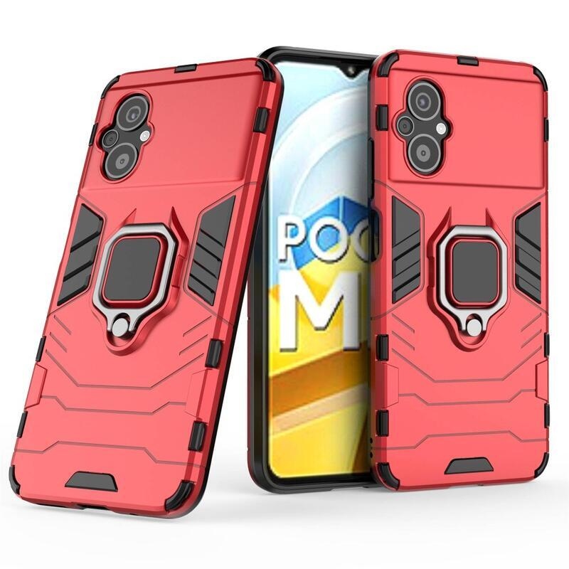 Guardy odolný hybridní kryt s úchopem na prst na mobil Xiaomi Poco M5 - červený