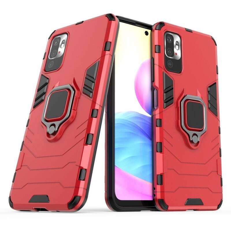 Guardy odolný hybridní kryt s úchopem na prst na mobil Xiaomi Redmi Note 10 5G/Poco M3 Pro 4G/5G - červený