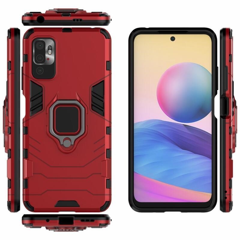 Guardy odolný hybridní kryt s úchopem na prst na mobil Xiaomi Redmi Note 10 5G/Poco M3 Pro 4G/5G - červený