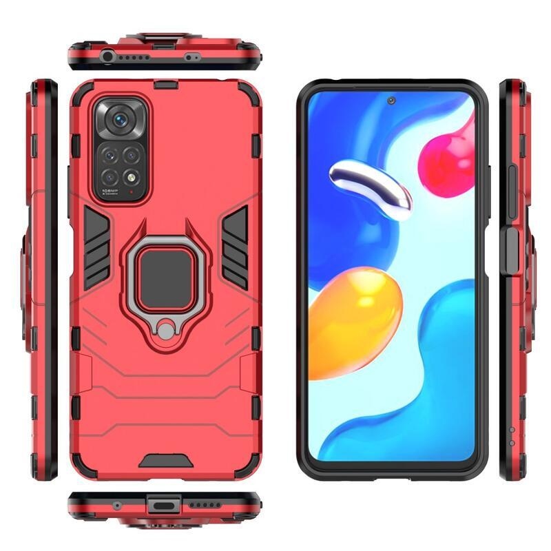 Guardy odolný hybridní kryt s úchopem na prst na mobil Xiaomi Redmi Note 11 4G/Note 11S 4G - červený