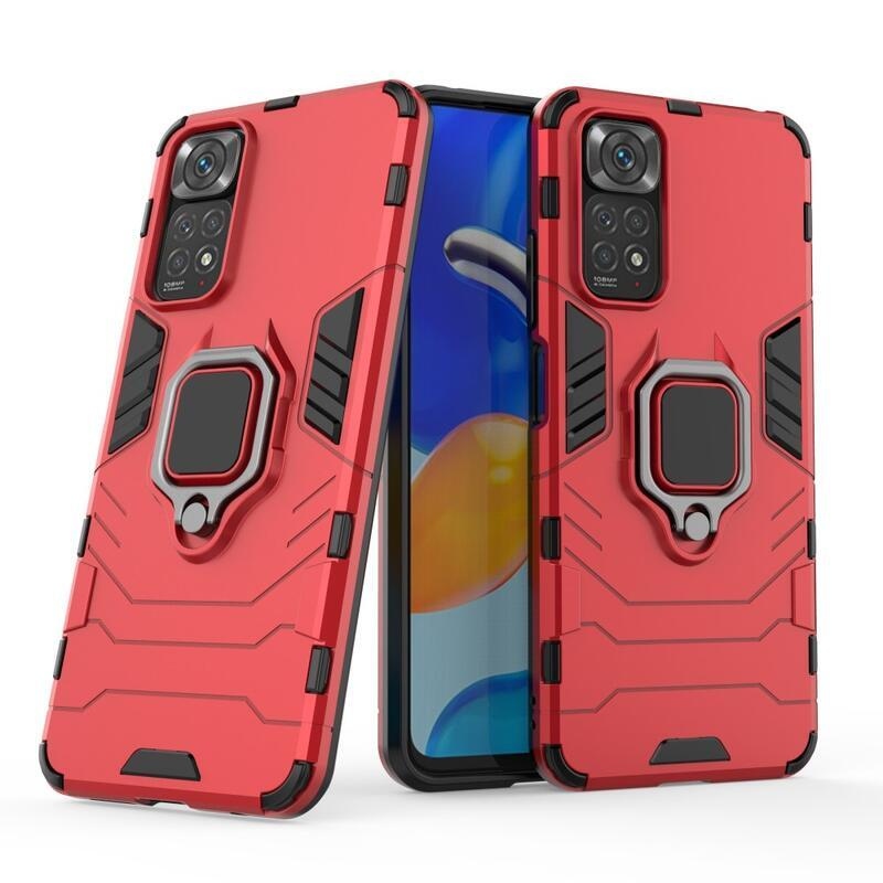 Guardy odolný hybridní kryt s úchopem na prst na mobil Xiaomi Redmi Note 11 4G/Note 11S 4G - červený
