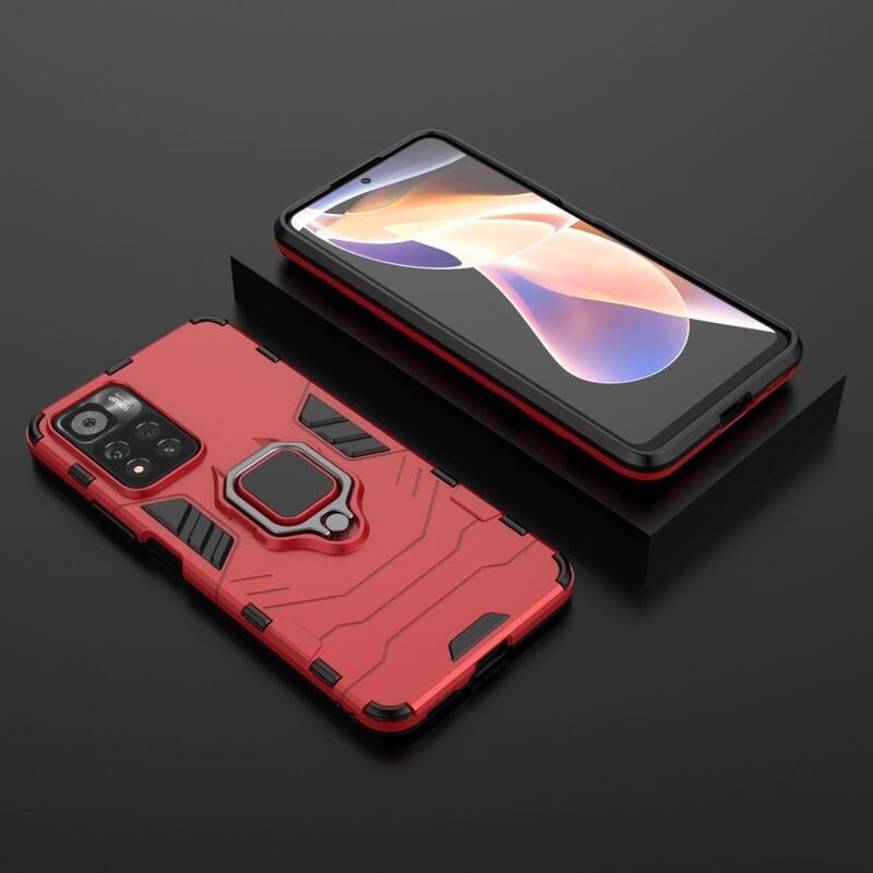 Guardy odolný hybridní kryt s úchopem na prst na mobil Xiaomi Redmi Note 11 Pro+ 5G - červený