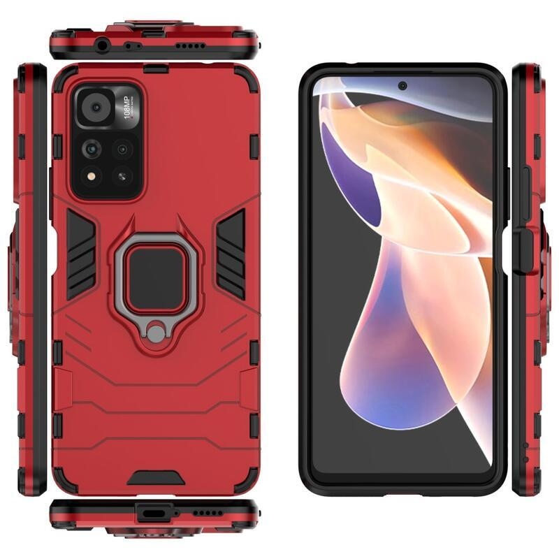 Guardy odolný hybridní kryt s úchopem na prst na mobil Xiaomi Redmi Note 11 Pro+ 5G - červený