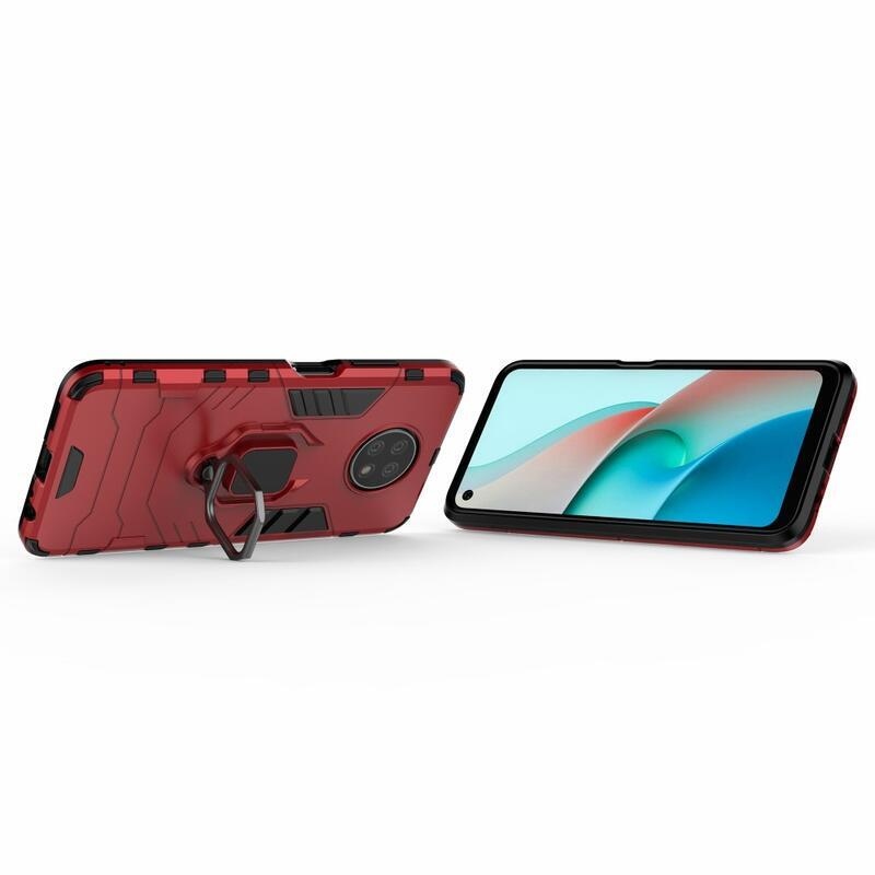 Guardy odolný hybridní kryt s úchopem na prst na telefon Xiaomi Redmi Note 9T 5G - červený