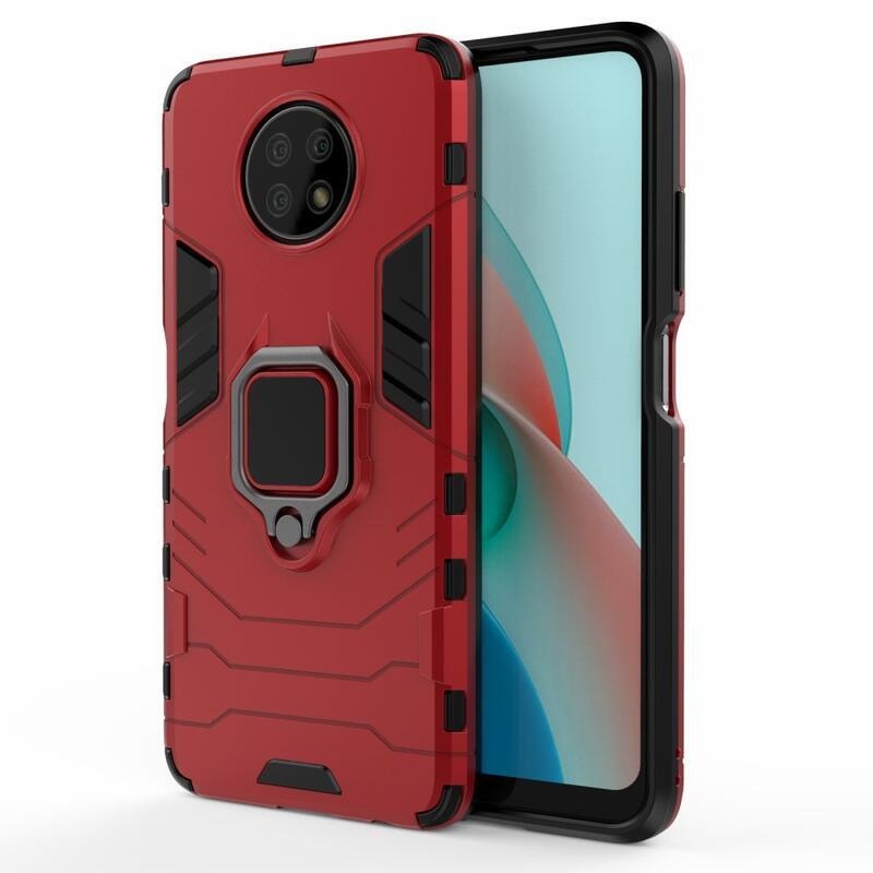 Guardy odolný hybridní kryt s úchopem na prst na telefon Xiaomi Redmi Note 9T 5G - červený