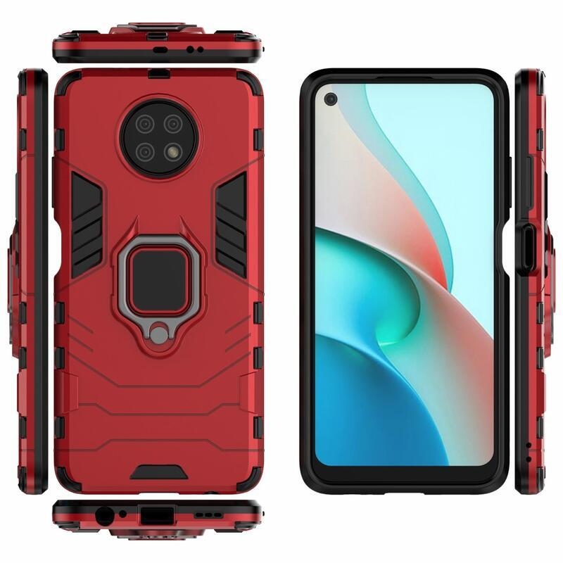 Guardy odolný hybridní kryt s úchopem na prst na telefon Xiaomi Redmi Note 9T 5G - červený
