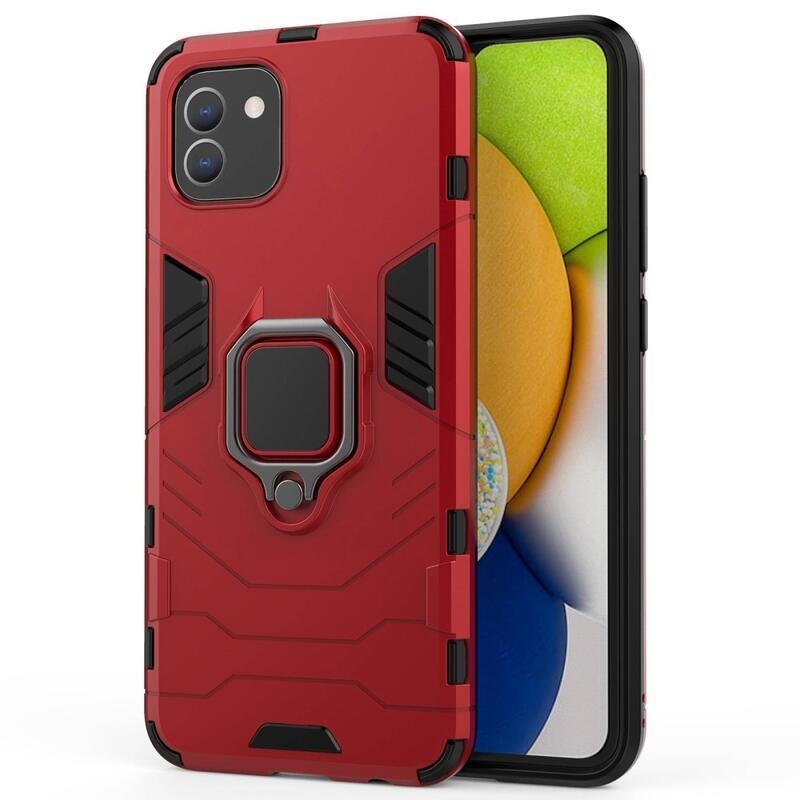 Guardy odolný hybridní kryt s úchopem na prst pro mobil Samsung Galaxy A03 - červený