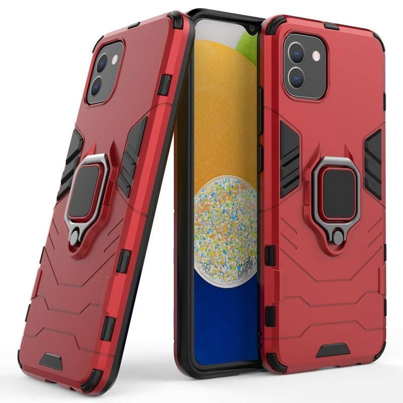 Guardy odolný hybridní kryt s úchopem na prst pro mobil Samsung Galaxy A03 - červený