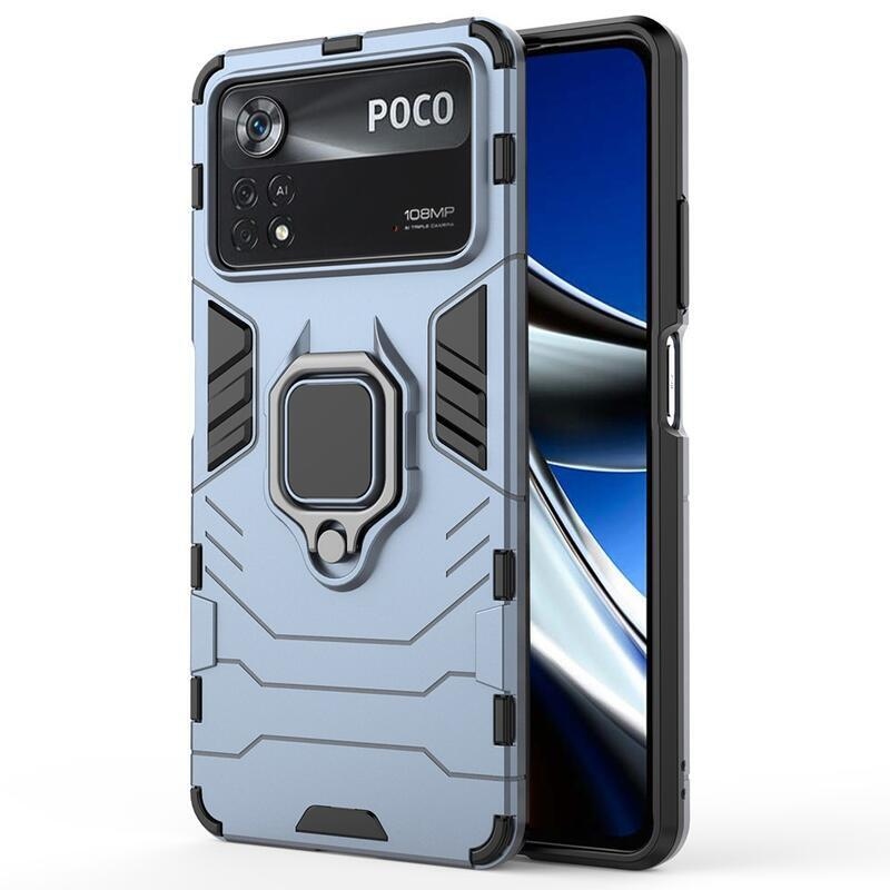 Guardy odolný hybridní kryt s úchopem na prst pro mobil Xiaomi Poco X4 Pro 5G - modrý