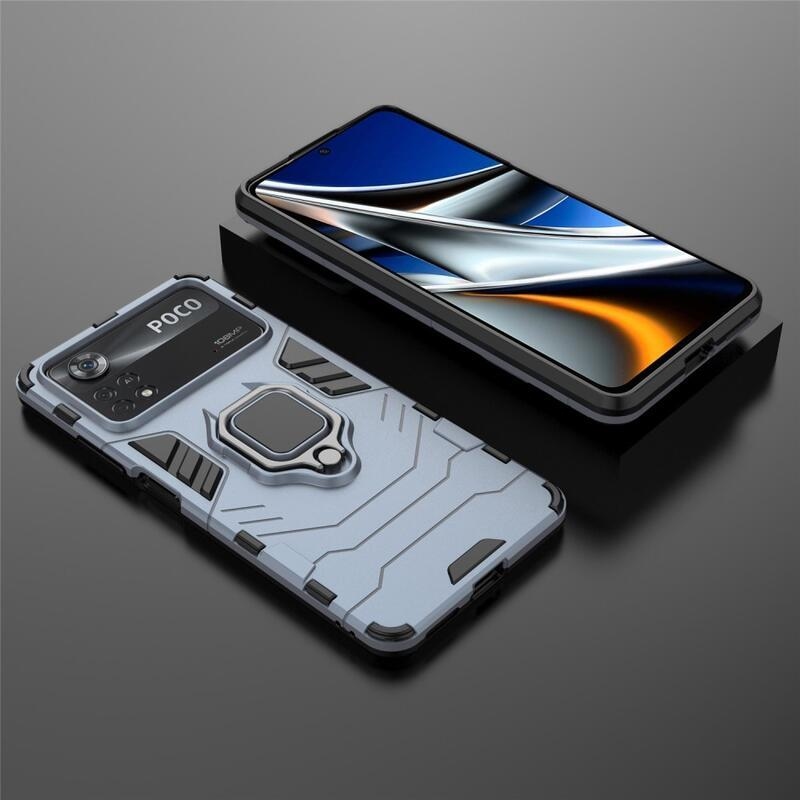 Guardy odolný hybridní kryt s úchopem na prst pro mobil Xiaomi Poco X4 Pro 5G - modrý