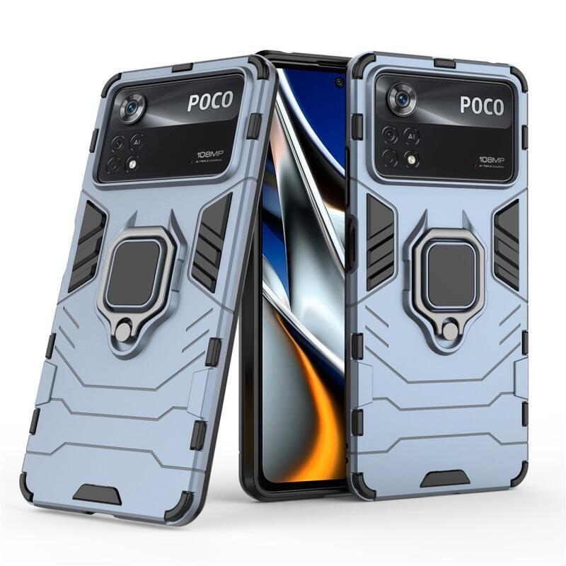 Guardy odolný hybridní kryt s úchopem na prst pro mobil Xiaomi Poco X4 Pro 5G - modrý