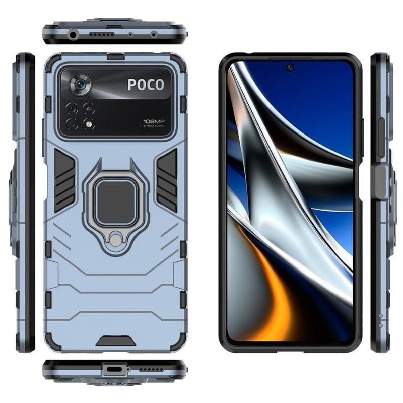 Guardy odolný hybridní kryt s úchopem na prst pro mobil Xiaomi Poco X4 Pro 5G - modrý