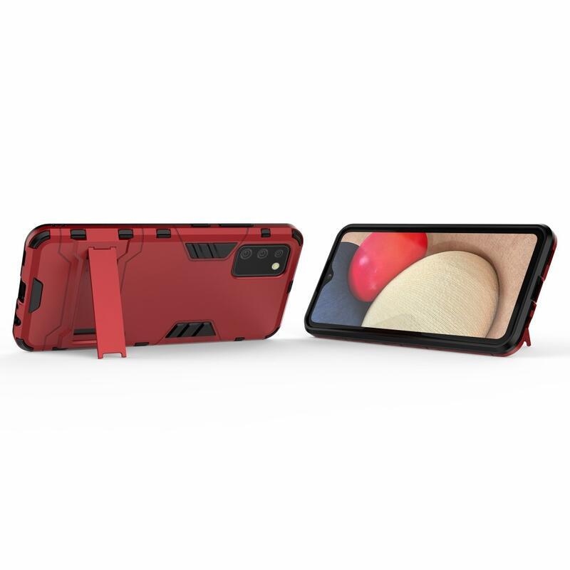 Guard odolný hybridní kryt s výklopným stojánkem na mobil Samsung Galaxy A02s (164.2x75.9x9.1mm) - červený