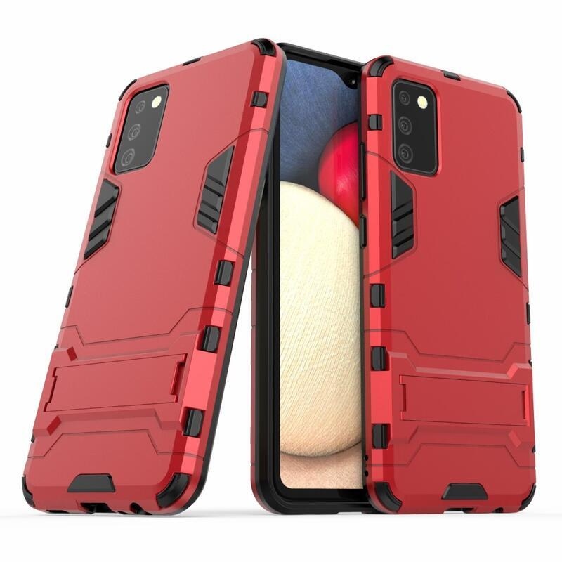 Guard odolný hybridní kryt s výklopným stojánkem na mobil Samsung Galaxy A02s (164.2x75.9x9.1mm) - červený