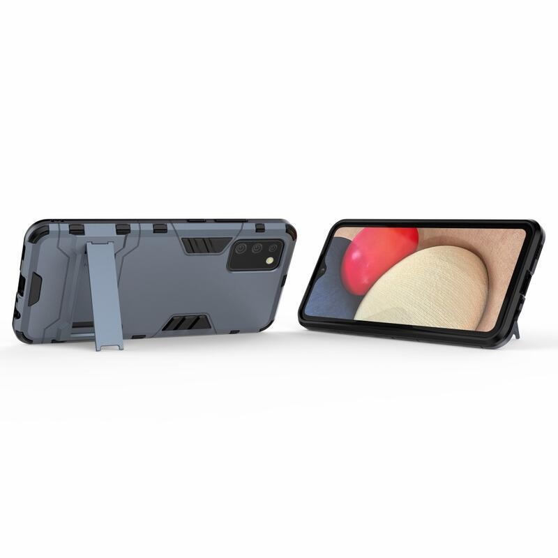 Guard odolný hybridní kryt s výklopným stojánkem na mobil Samsung Galaxy A02s (164.2x75.9x9.1mm) - modrý