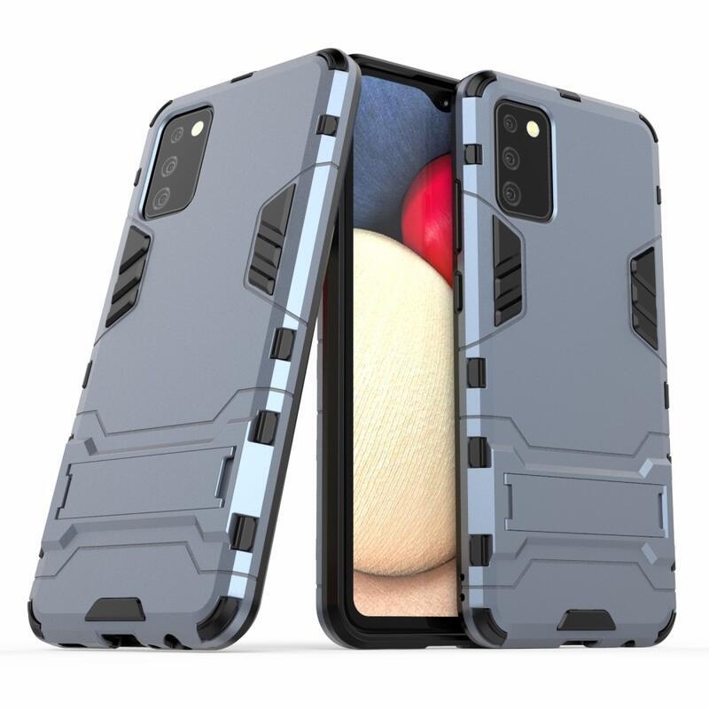 Guard odolný hybridní kryt s výklopným stojánkem na mobil Samsung Galaxy A02s (164.2x75.9x9.1mm) - modrý