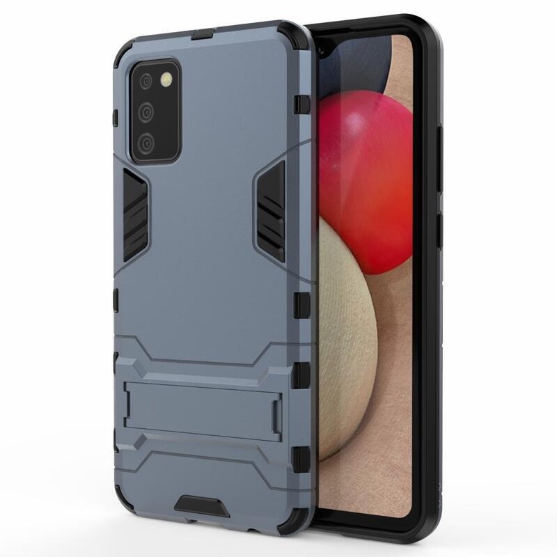 Guard odolný hybridní kryt s výklopným stojánkem na mobil Samsung Galaxy A02s (164.2x75.9x9.1mm) - modrý