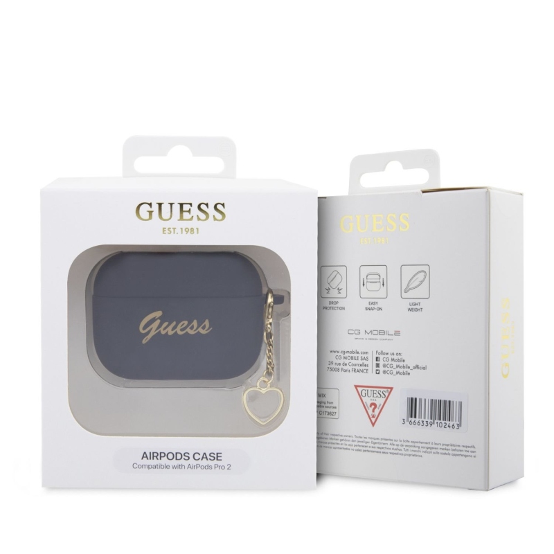Guess 4G Charms Heart Silikonové Pouzdro pro Airpods Pro 2 Black